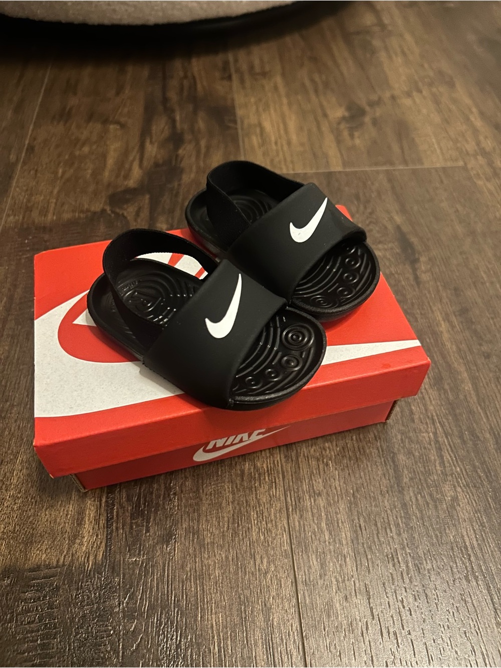BRAND NEW - Nike Black toddler Slide Sandals with White Swoosh